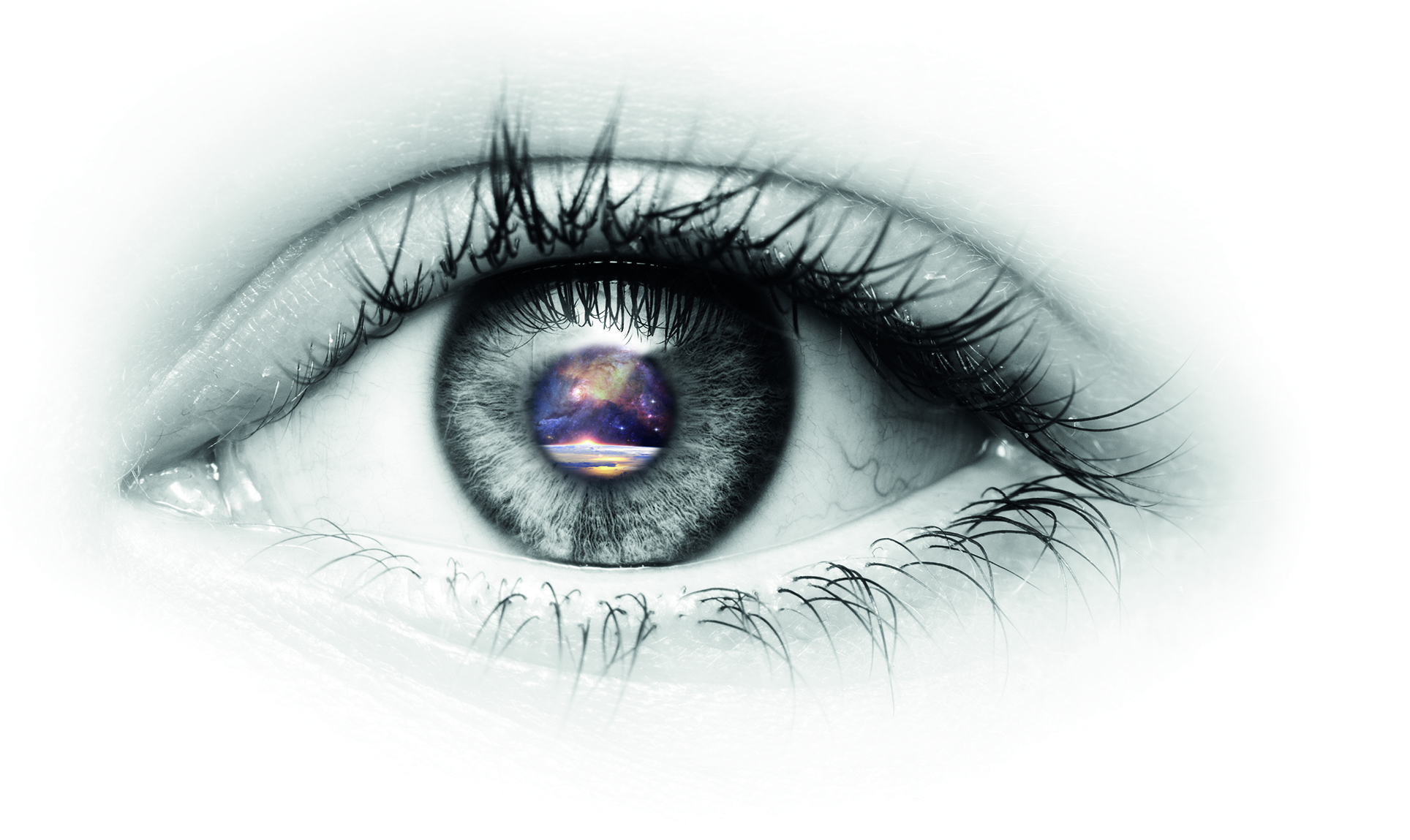weibliches Augemit Universum als Pupille